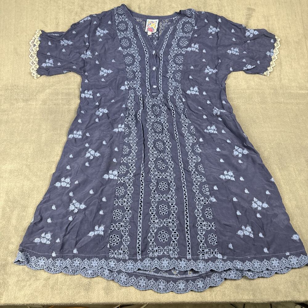 Johnny Was Women's Riza Dress Slip Blue Embroidered Eyelet Sz Large